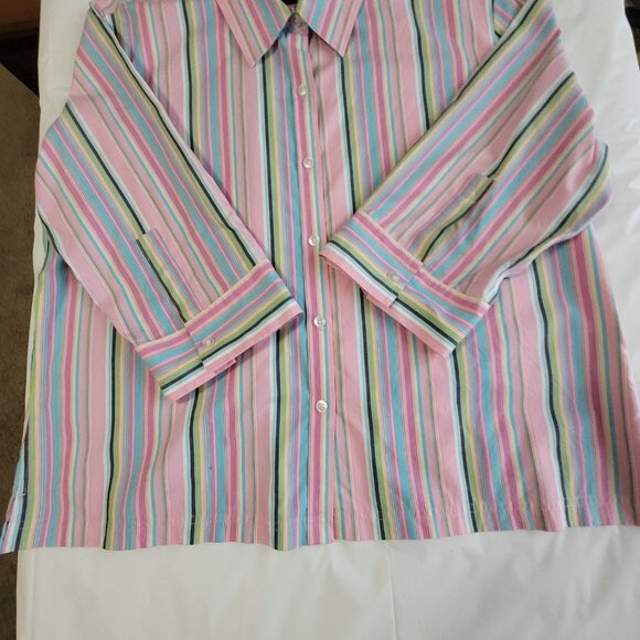 Blue Pink Green Pinstripe Shirt Multicolor Blouse Westbound Size XL - Picture 8 of 13